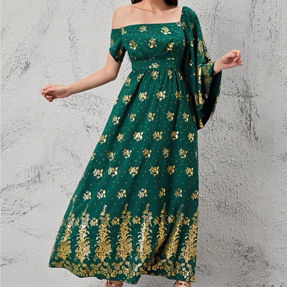 Indo western golden print dress - Picture 1 of 3